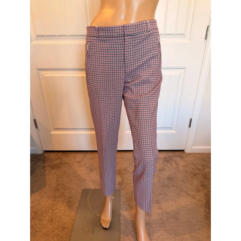 Banana Republic Sloan Tattersall Pink Navy Plaid Slim Ankle Pants 8 Career Offic